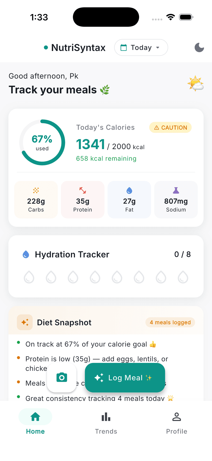 NutriSyntax app interface